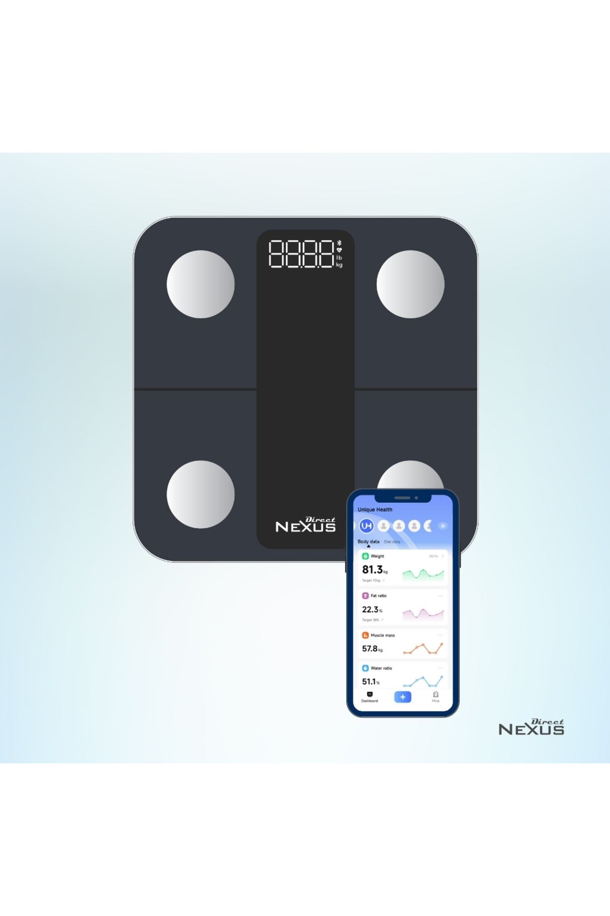 Vücut Kitle Indeksi Ölçüm Baskülü Dijital Lcd Ekranlı Akıllı Telefon Bağlantılı Ve Hassas Ölçüm