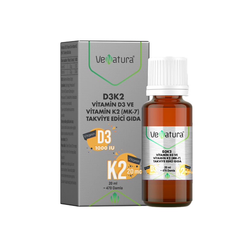 VeNatura D3K2 Vitamin D3 Ve Menaquinon 7 Takviye Edici Gıda 20 ml